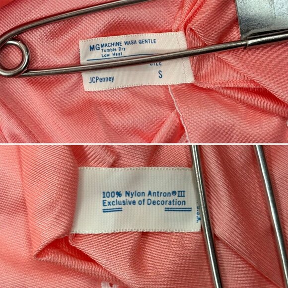 Vintage 70s Nylon Nightie Women's L Pink Floral Embroidered Keyhole Short - Picture 10 of 10